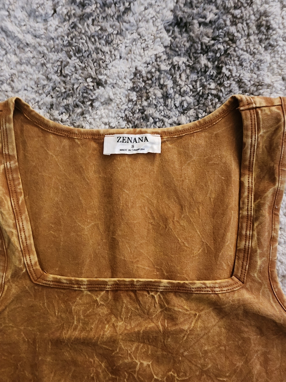 Zenana Washed Deep Camel Square Neck Tank Top. NWT Style #CTW-3356Y - Picture 4 of 5